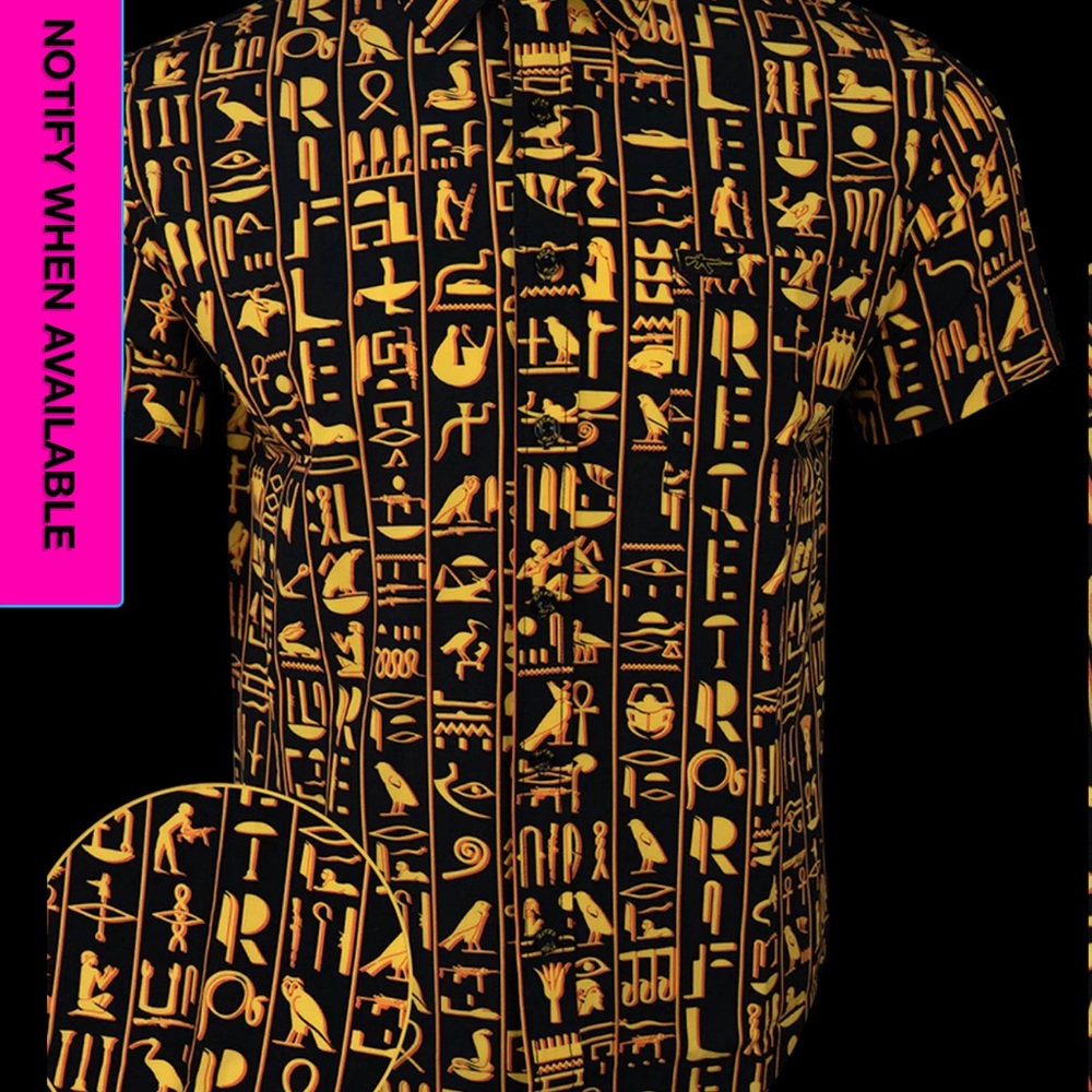Retro Rifle “Hieroglyphs” Men's Black and Gold Casual Button Down Shirt